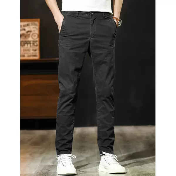 IDEALSANXUN Casual Pants for Men Cotton Lightweight Slim Fit Work Stretch Khaki PantsBlack