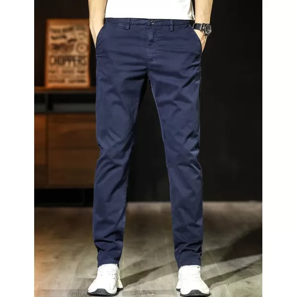 IDEALSANXUN Casual Pants for Men Cotton Lightweight Slim Fit Work Stretch Khaki PantsBlue