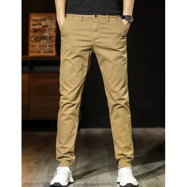 IDEALSANXUN Casual Pants for Men Cotton Lightweight Slim Fit Work Stretch Khaki PantsKhaki