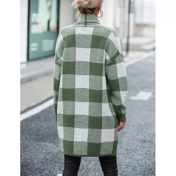 IDEALSANXUN Checkered Cardigan Sweaters for Women Oversized Lightweight Long Sleeve Open Front Long Knit Sweater CoatGreen