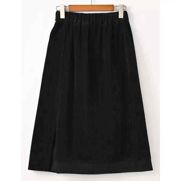 IDEALSANXUN Corduroy Midi Skirt for Women Fall Winter 2023 High Waisted A Line Long Skirt with SlitBlack