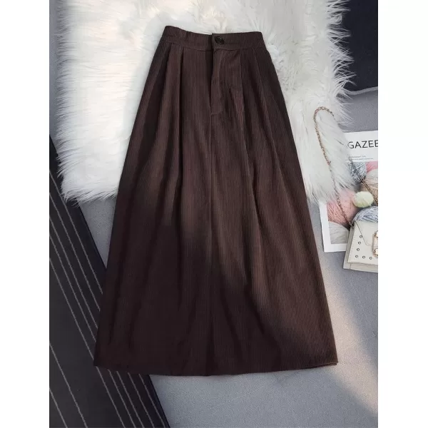 IDEALSANXUN Corduroy Midi Skirt for Women High Waisted A Line Fall Winter Wool SkirtCoffee