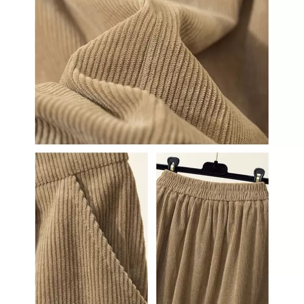 IDEALSANXUN Corduroy Midi Skirt for Women High Waisted A Line Fall Winter Wool SkirtKhaki