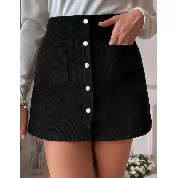 IDEALSANXUN Corduroy Mini Skirt for Women High Waisted Button Up Pencil Bodycon Casual Fall Winter SkirtsBlack