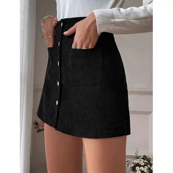 IDEALSANXUN Corduroy Mini Skirt for Women High Waisted Button Up Pencil Bodycon Casual Fall Winter SkirtsBlack