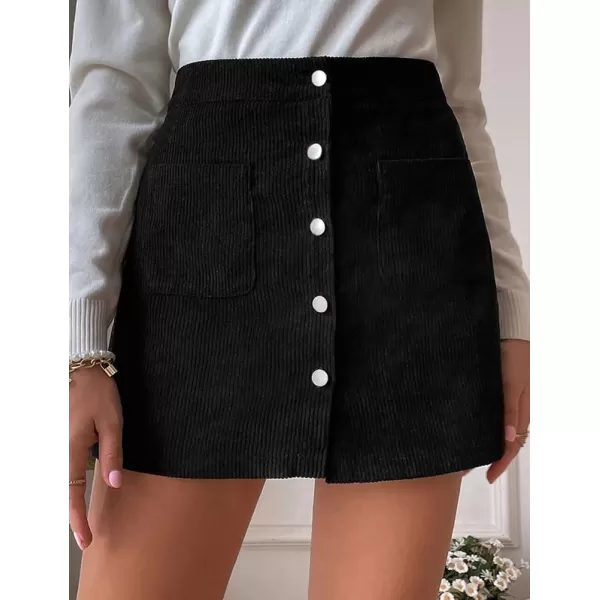 IDEALSANXUN Corduroy Mini Skirt for Women High Waisted Button Up Pencil Bodycon Casual Fall Winter SkirtsBlack