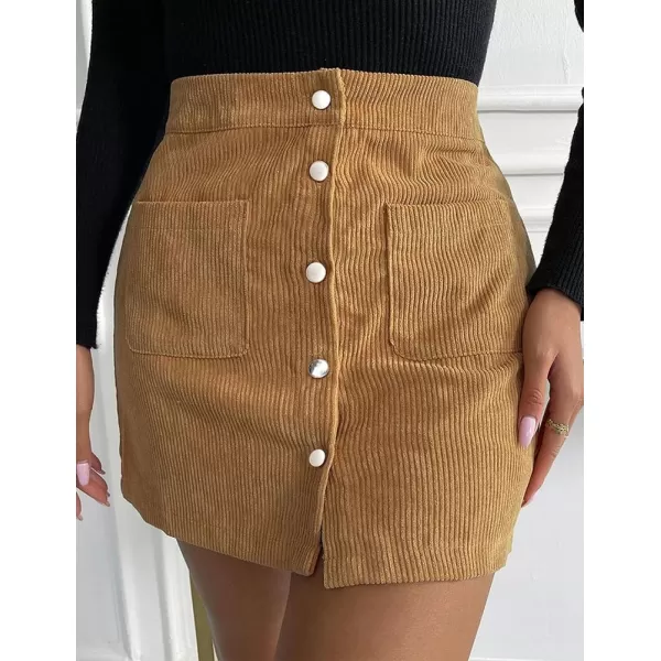 IDEALSANXUN Corduroy Mini Skirt for Women High Waisted Button Up Pencil Bodycon Casual Fall Winter SkirtsYellow