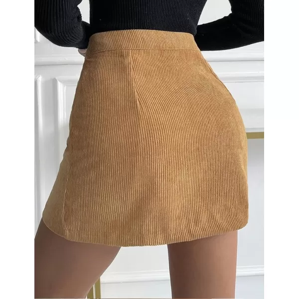 IDEALSANXUN Corduroy Mini Skirt for Women High Waisted Button Up Pencil Bodycon Casual Fall Winter SkirtsYellow