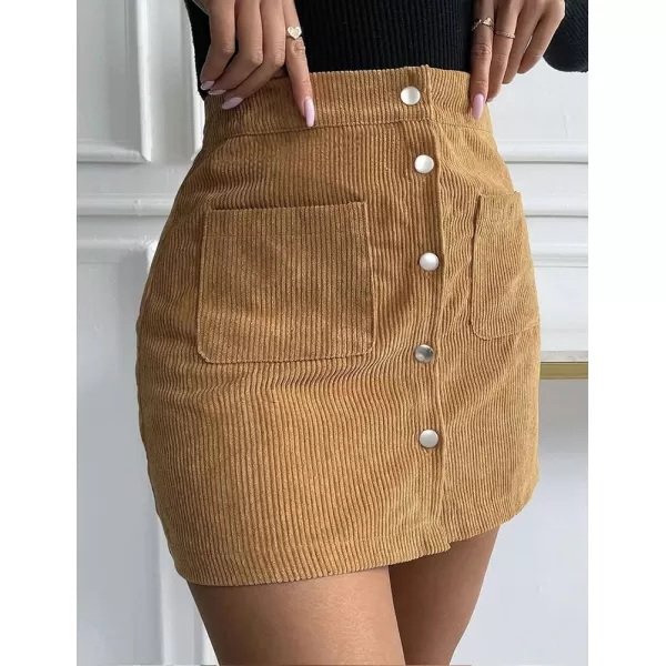 IDEALSANXUN Corduroy Mini Skirt for Women High Waisted Button Up Pencil Bodycon Casual Fall Winter SkirtsYellow