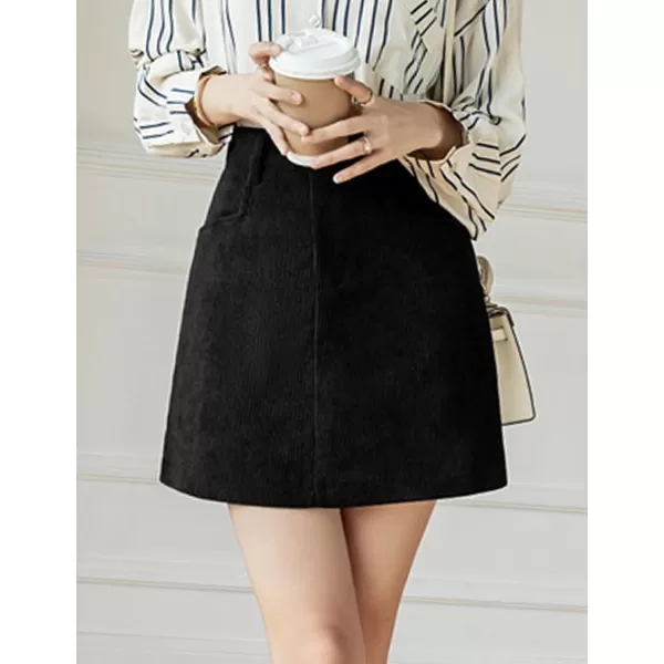 IDEALSANXUN Corduroy Mini Skirt for Women High Waisted Pencil Bodycon Fall Winter Short SkirtsBlack