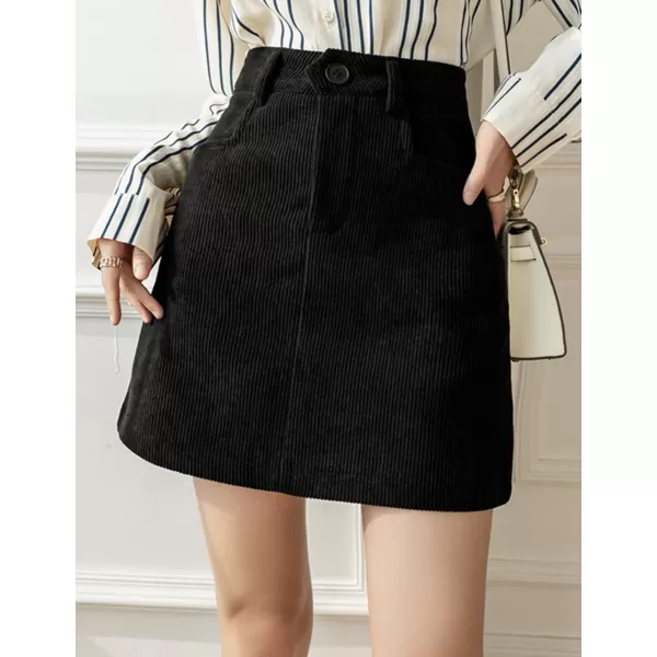 IDEALSANXUN Corduroy Mini Skirt for Women High Waisted Pencil Bodycon Fall Winter Short SkirtsBlack