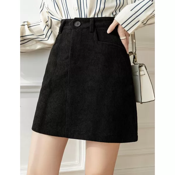 IDEALSANXUN Corduroy Mini Skirt for Women High Waisted Pencil Bodycon Fall Winter Short SkirtsBlack