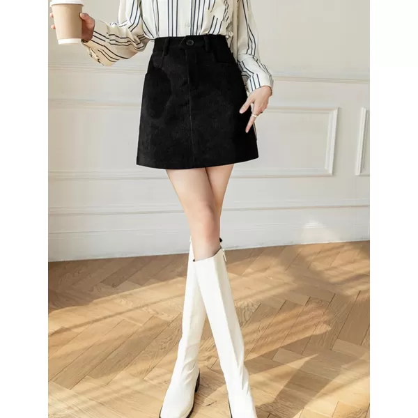 IDEALSANXUN Corduroy Mini Skirt for Women High Waisted Pencil Bodycon Fall Winter Short SkirtsBlack