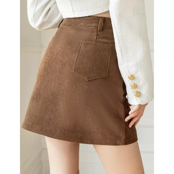 IDEALSANXUN Corduroy Mini Skirt for Women High Waisted Pencil Bodycon Fall Winter Short SkirtsCoffee