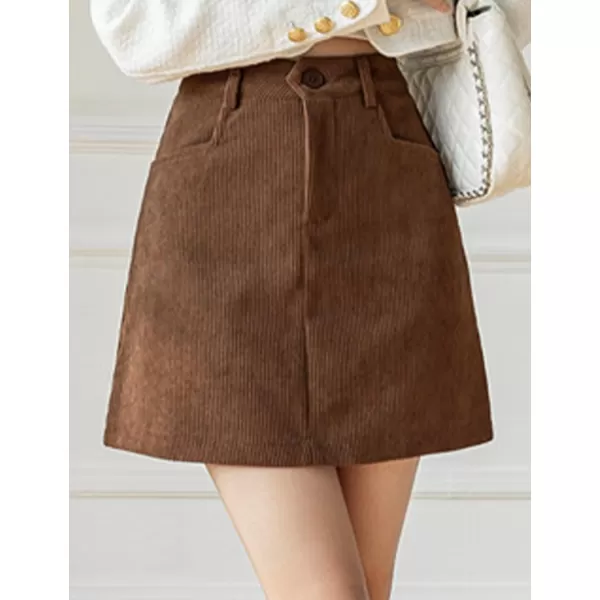 IDEALSANXUN Corduroy Mini Skirt for Women High Waisted Pencil Bodycon Fall Winter Short SkirtsCoffee