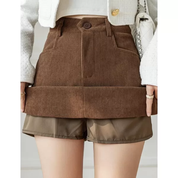 IDEALSANXUN Corduroy Mini Skirt for Women High Waisted Pencil Bodycon Fall Winter Short SkirtsCoffee