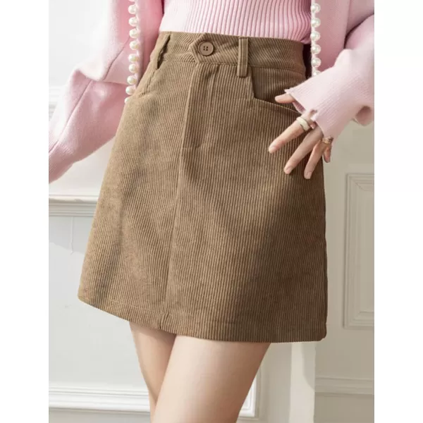 IDEALSANXUN Corduroy Mini Skirt for Women High Waisted Pencil Bodycon Fall Winter Short SkirtsKhaki
