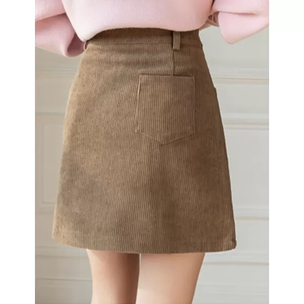IDEALSANXUN Corduroy Mini Skirt for Women High Waisted Pencil Bodycon Fall Winter Short SkirtsKhaki