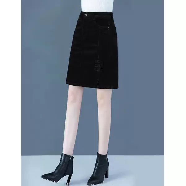 IDEALSANXUN Corduroy Mini Skirts for Women High Waisted y2k Fall Skirt with BeltBlack