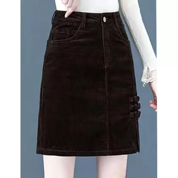 IDEALSANXUN Corduroy Mini Skirts for Women High Waisted y2k Fall Skirt with BeltDark Brown