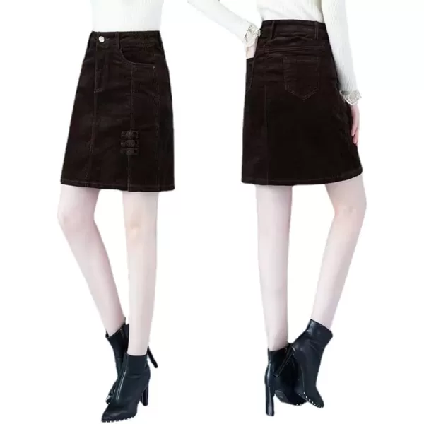 IDEALSANXUN Corduroy Mini Skirts for Women High Waisted y2k Fall Skirt with BeltDark Brown