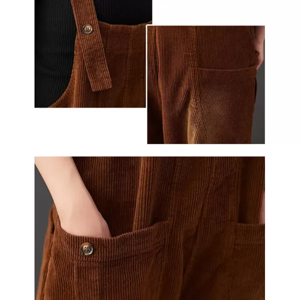 IDEALSANXUN Corduroy Overalls for Women Bib Streetwear Baggy Adjustable Straps Big Pocket Loose Fit Fall Winter JumpsuitCoffee