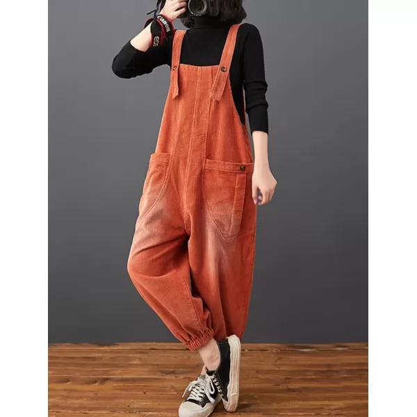 IDEALSANXUN Corduroy Overalls for Women Bib Streetwear Baggy Adjustable Straps Big Pocket Loose Fit Fall Winter JumpsuitRed
