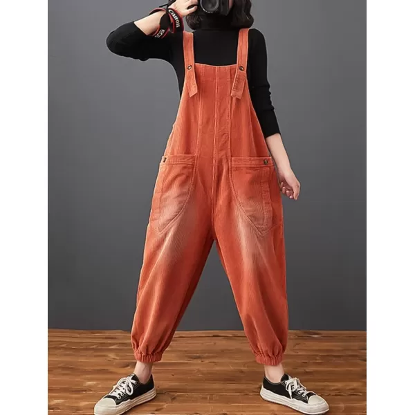 IDEALSANXUN Corduroy Overalls for Women Bib Streetwear Baggy Adjustable Straps Big Pocket Loose Fit Fall Winter JumpsuitRed