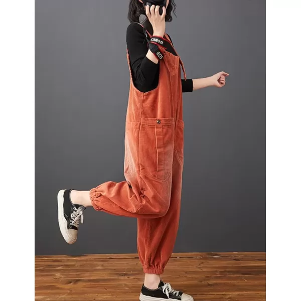 IDEALSANXUN Corduroy Overalls for Women Bib Streetwear Baggy Adjustable Straps Big Pocket Loose Fit Fall Winter JumpsuitRed