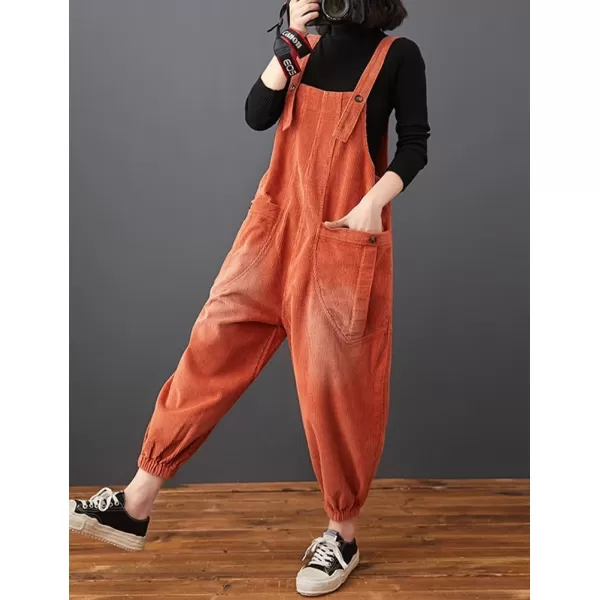 IDEALSANXUN Corduroy Overalls for Women Bib Streetwear Baggy Adjustable Straps Big Pocket Loose Fit Fall Winter JumpsuitRed