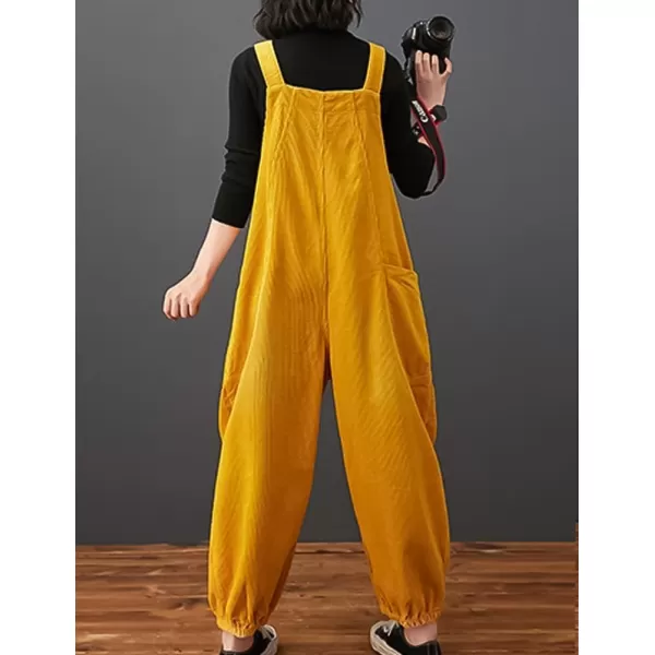 IDEALSANXUN Corduroy Overalls for Women Bib Streetwear Baggy Adjustable Straps Big Pocket Loose Fit Fall Winter JumpsuitYellow