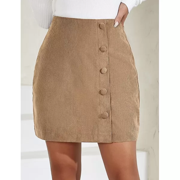 IDEALSANXUN Corduroy Skirt for Women Pencil Bodycon High Waisted Fall Winter Cute Short Mini SkirtsBeige