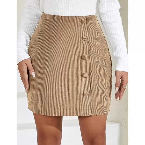 IDEALSANXUN Corduroy Skirt for Women Pencil Bodycon High Waisted Fall Winter Cute Short Mini SkirtsBeige