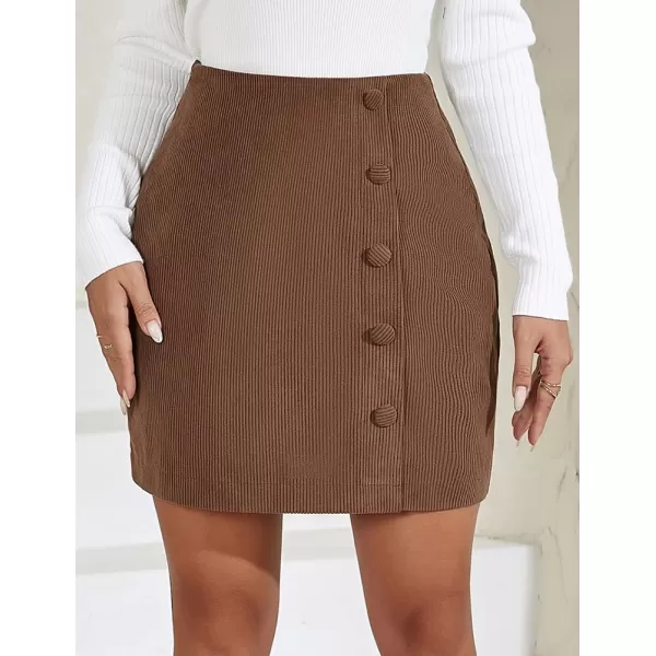IDEALSANXUN Corduroy Skirt for Women Pencil Bodycon High Waisted Fall Winter Cute Short Mini SkirtsBrown