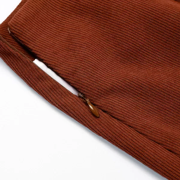 IDEALSANXUN Corduroy Skirt for Women Trendy Fall Winter High Waisted Knee Length Mini SkirtBrown