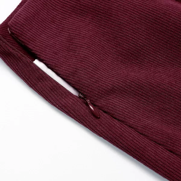 IDEALSANXUN Corduroy Skirt for Women Trendy Fall Winter High Waisted Knee Length Mini SkirtWine