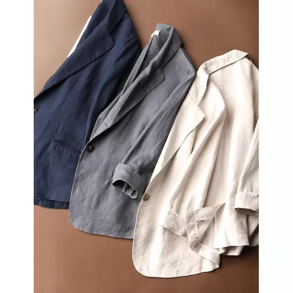 IDEALSANXUN Cotton Linen Blazer Women 34 Sleeve Lightweight Blazers Business Casual Suit Jackets1beige