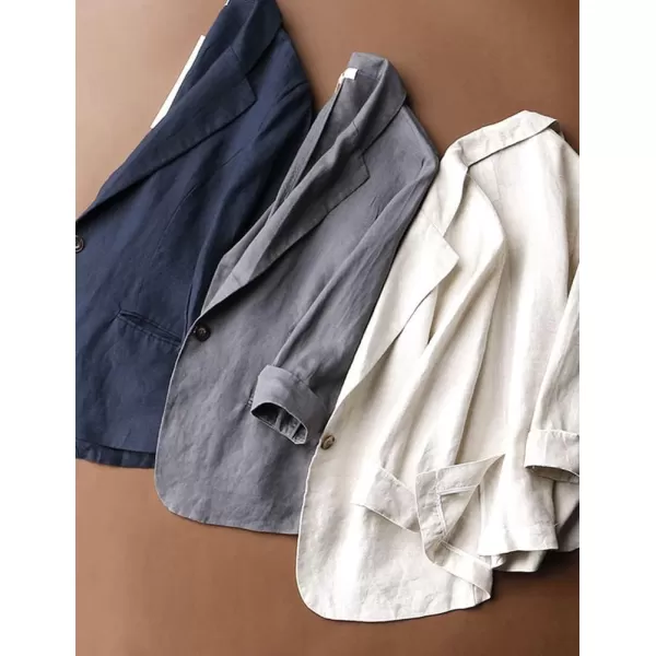 IDEALSANXUN Cotton Linen Blazer Women 34 Sleeve Lightweight Blazers Business Casual Suit Jackets1white
