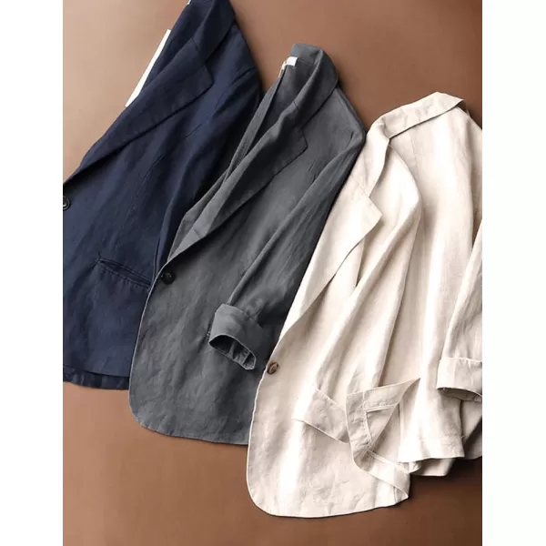 IDEALSANXUN Cotton Linen Blazer Women 34 Sleeve Lightweight Blazers Business Casual Suit JacketsDark Blue