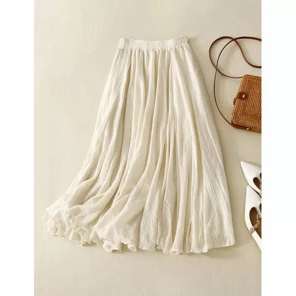 IDEALSANXUN Cotton Linen Skirts for Women Trendy High Waisted A Line Ruffle Flowy Fairy Boho Summer Pleated Midi SkirtApricot
