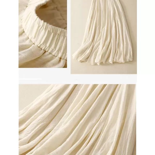 IDEALSANXUN Cotton Linen Skirts for Women Trendy High Waisted A Line Ruffle Flowy Fairy Boho Summer Pleated Midi SkirtApricot