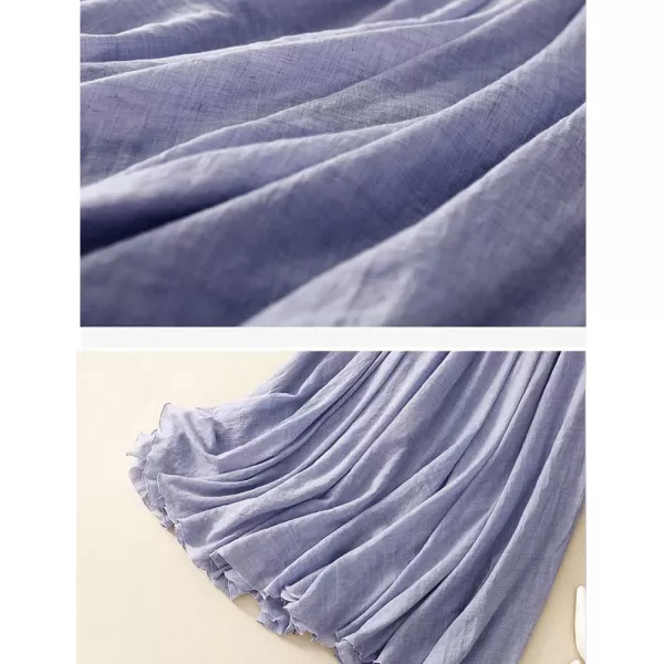 IDEALSANXUN Cotton Linen Skirts for Women Trendy High Waisted A Line Ruffle Flowy Fairy Boho Summer Pleated Midi SkirtBlue