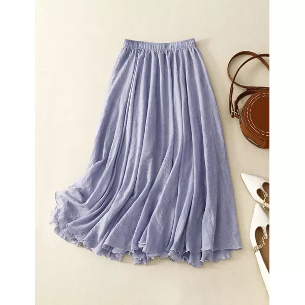 IDEALSANXUN Cotton Linen Skirts for Women Trendy High Waisted A Line Ruffle Flowy Fairy Boho Summer Pleated Midi SkirtBlue