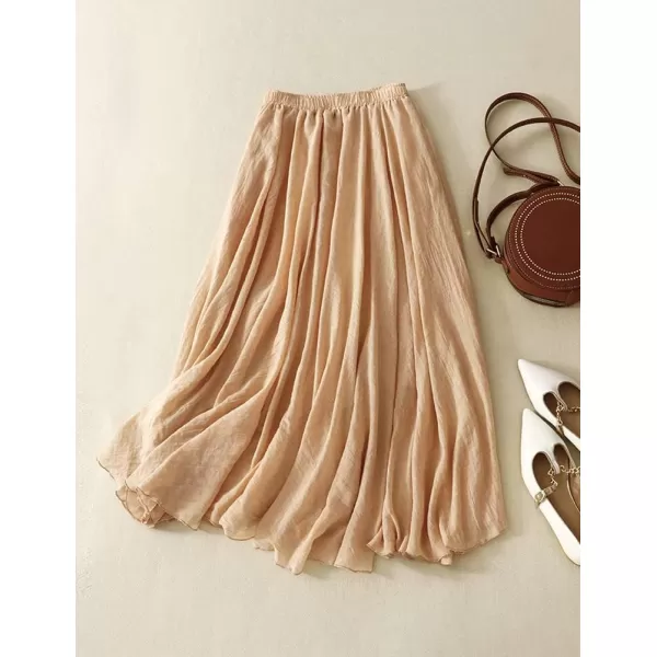 IDEALSANXUN Cotton Linen Skirts for Women Trendy High Waisted A Line Ruffle Flowy Fairy Boho Summer Pleated Midi SkirtOrange