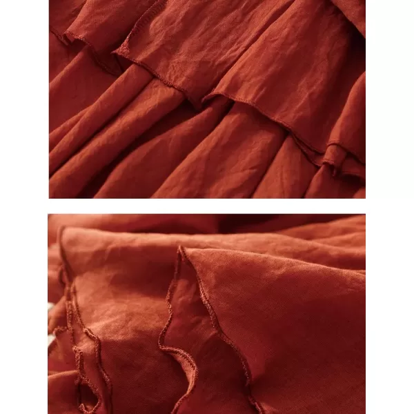 IDEALSANXUN Cotton Linen Skirts for Women Trendy High Waisted A Line Ruffle Flowy Fairy Boho Summer Pleated Midi SkirtRed
