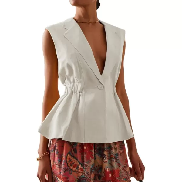 IDEALSANXUN Cotton Linen Vests for Women Fashion Dressy Casual Summer Sleeveless Blazers Lightweight Jacket Outerwear VestsBeige