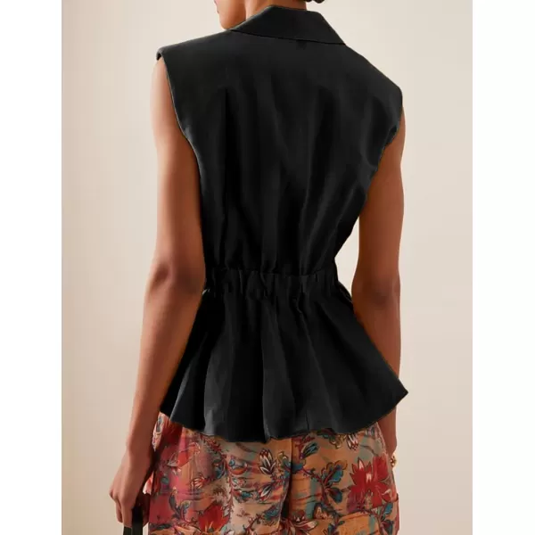 IDEALSANXUN Cotton Linen Vests for Women Fashion Dressy Casual Summer Sleeveless Blazers Lightweight Jacket Outerwear VestsBlack