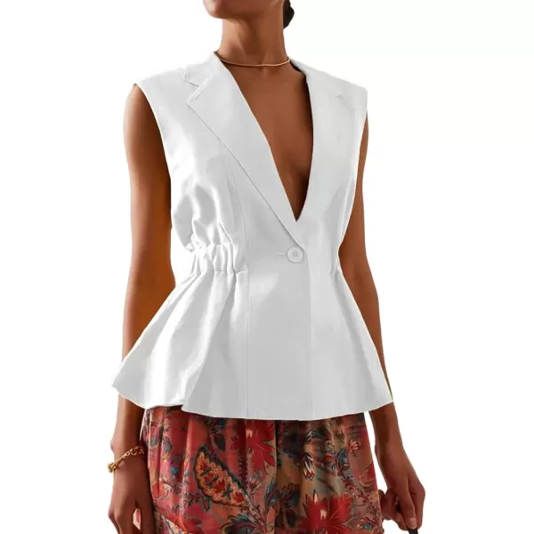 IDEALSANXUN Cotton Linen Vests for Women Fashion Dressy Casual Summer Sleeveless Blazers Lightweight Jacket Outerwear VestsWhite