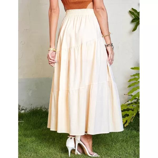 IDEALSANXUN Cotton Maxi Skirt for Women High Waisted A Line Flowy Beach Spring Summer 2024 Long SkirtBeige