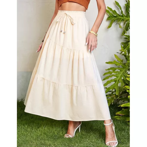 IDEALSANXUN Cotton Maxi Skirt for Women High Waisted A Line Flowy Beach Spring Summer 2024 Long SkirtBeige